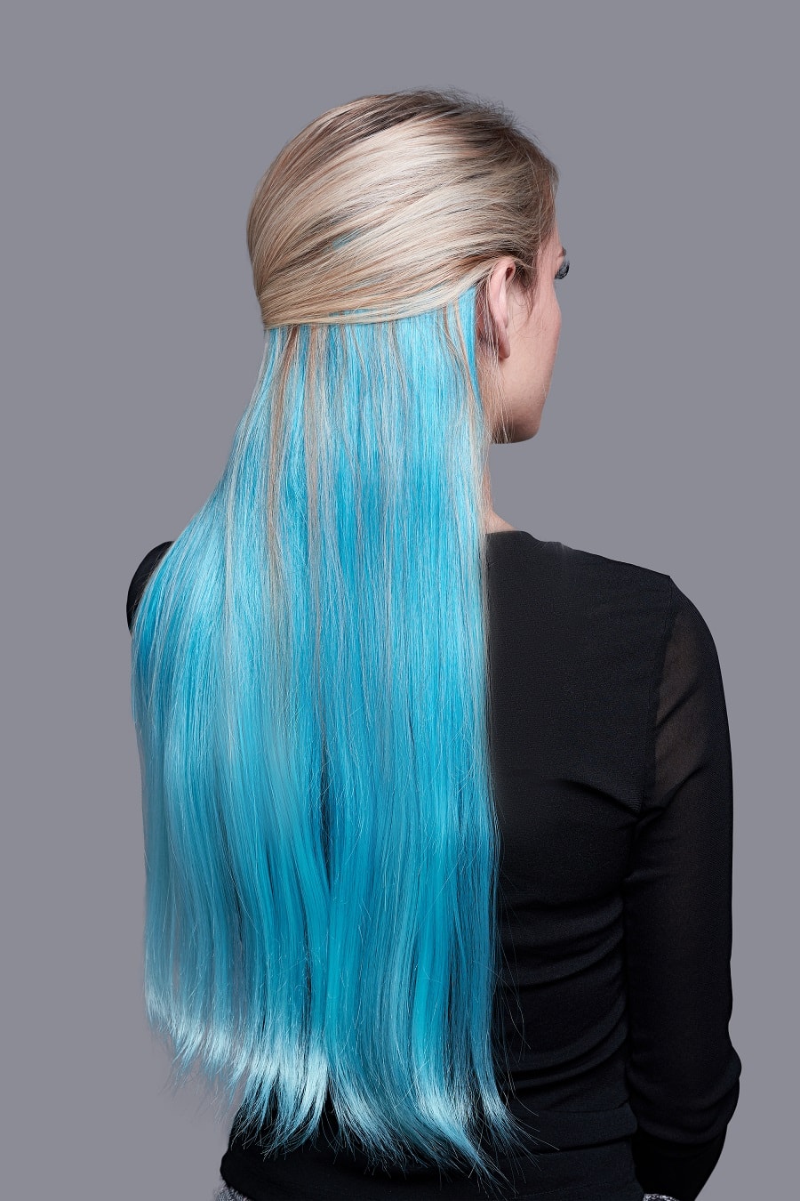 two tone silver blonde and pastel blue hair