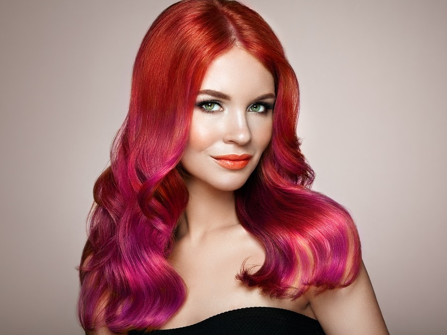 two tone red and dark pink wavy hair