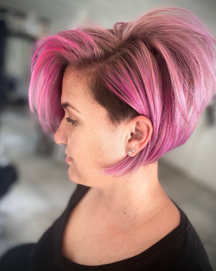 pastel pink undercut bob