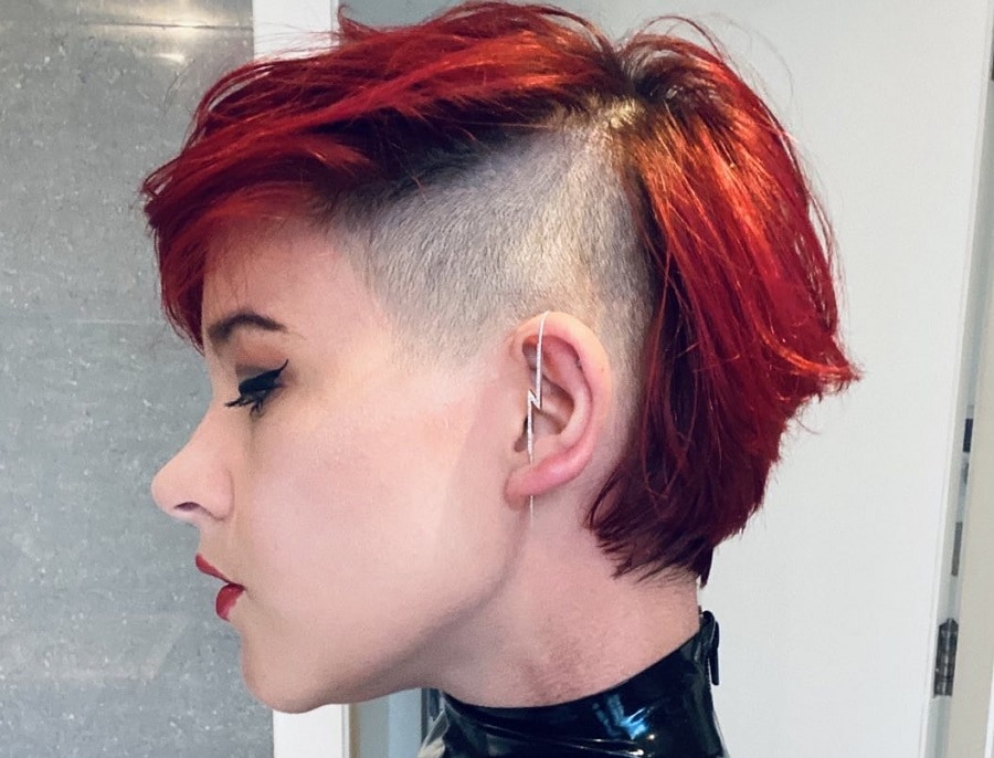 fiery red undercut bob haircut