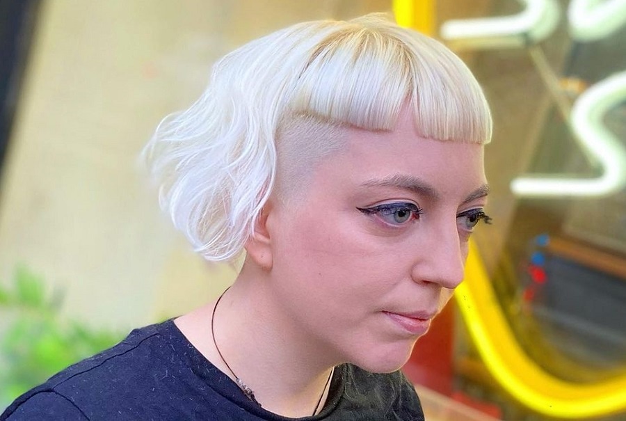 blonde undercut bob with bangs