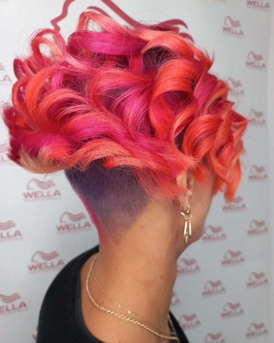 curly pink undercut bob