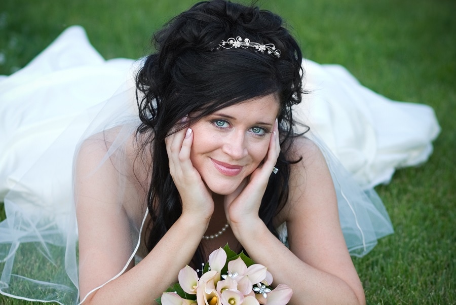 wedding updo for black hair and blue eyes