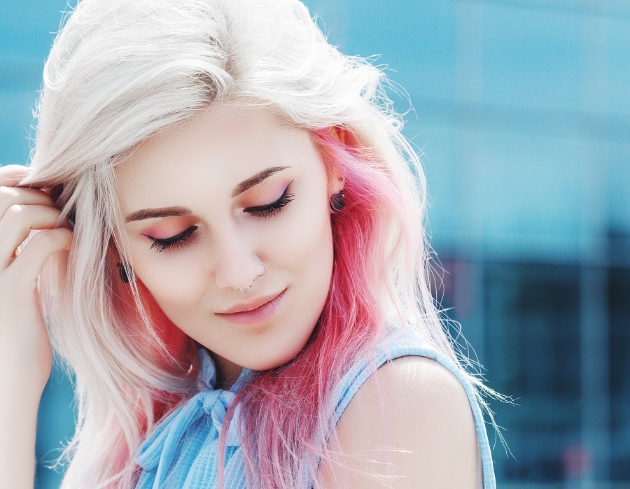 white blonde and pink two tone hair