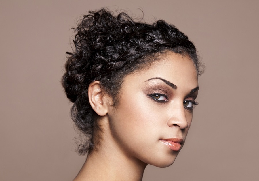 french braided updo for natural curly hair