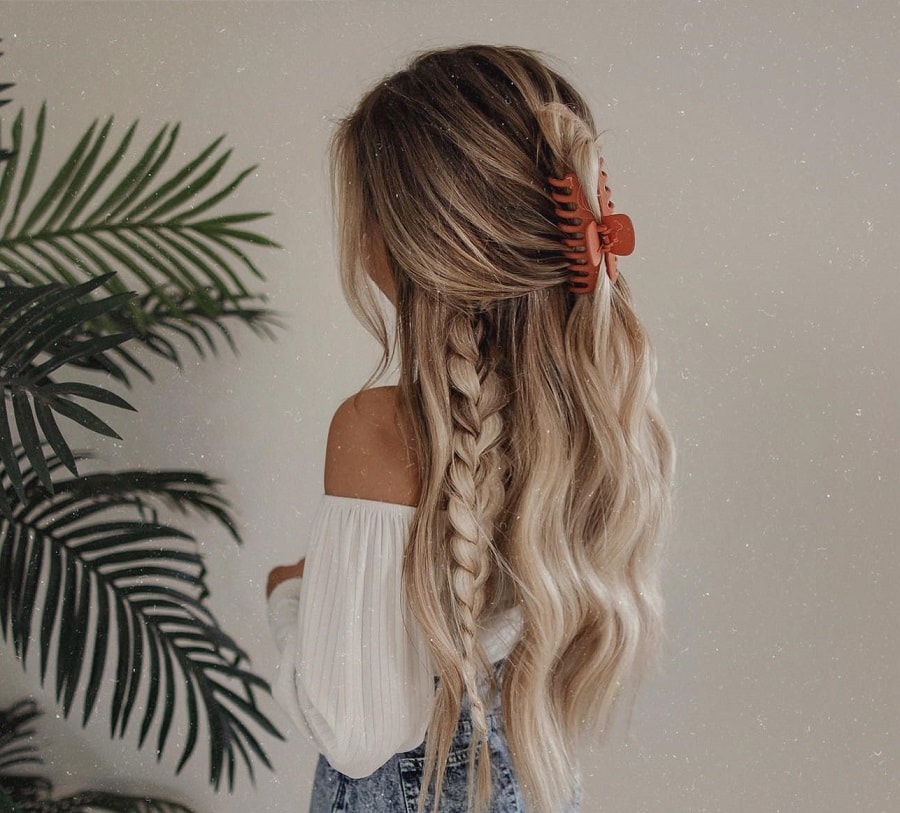 claw clip hairstyle with a side braid