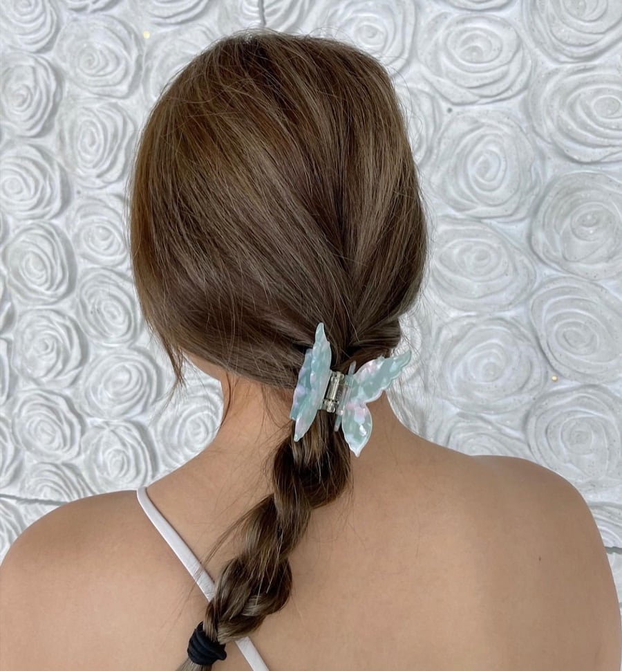 braided hairstyle with butterfly claw clip