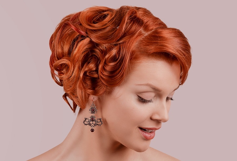 curly vintage updo with red hair