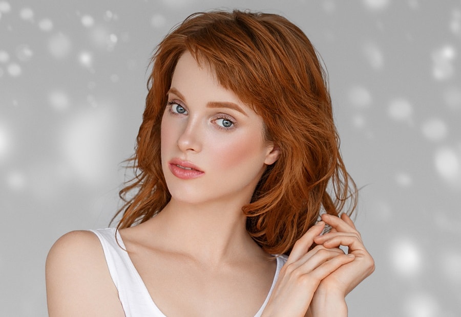 ginger red hairstyle for diamond face shape