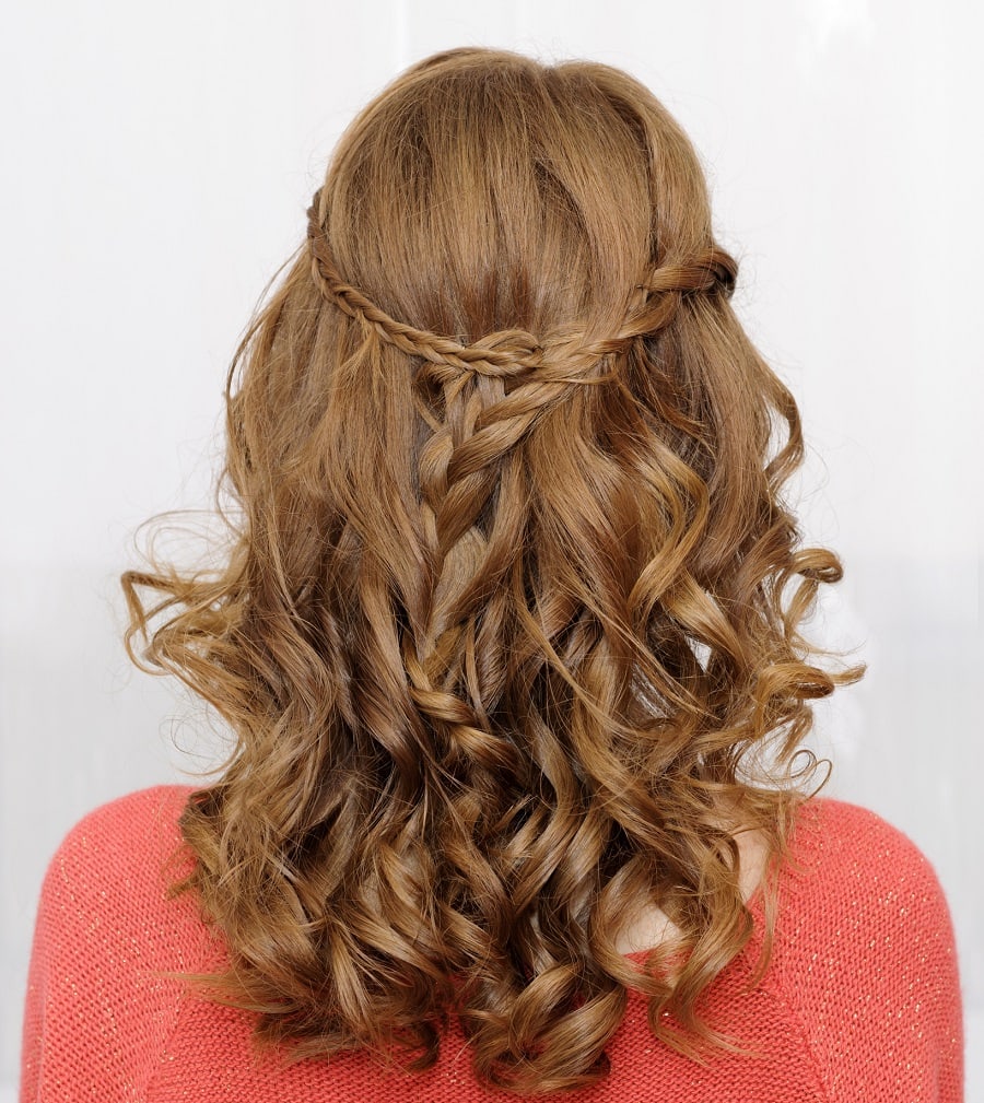 half braided updo for curly hair