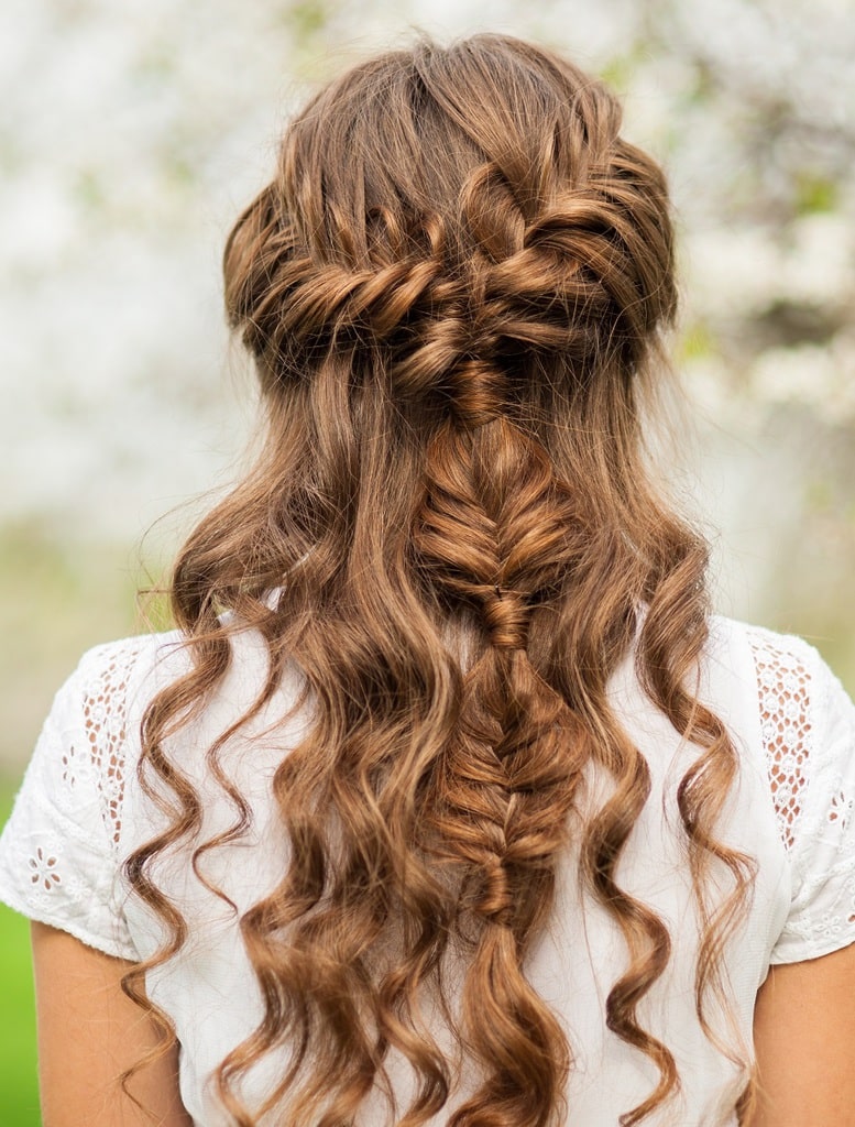 half up half down braided curly hairstyle