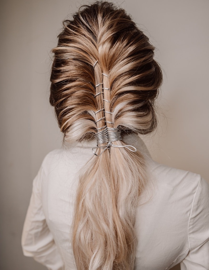 funky ponytail with ice blonde ombre hair