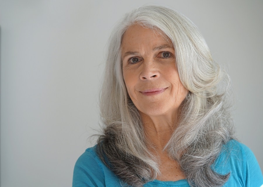 long layered silver hair for square face over 60