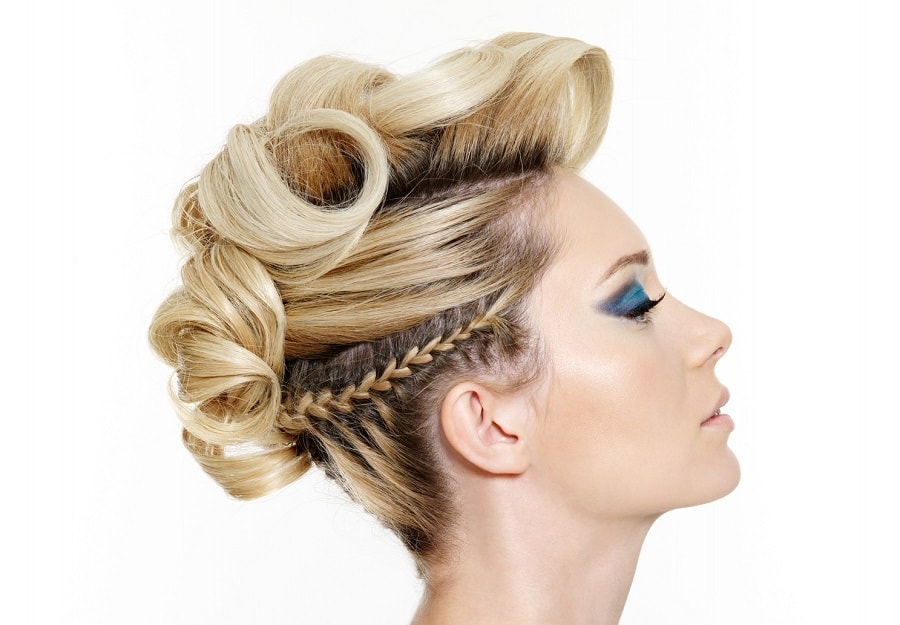 long blonde hair updo with side braid
