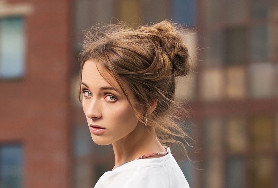 messy updo for long brown hair