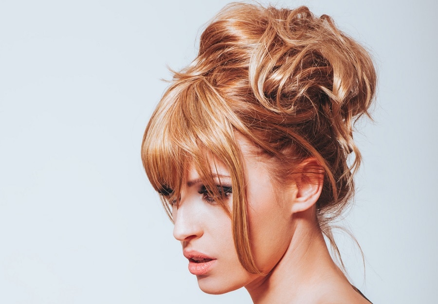 messy updo with bangs for long hair