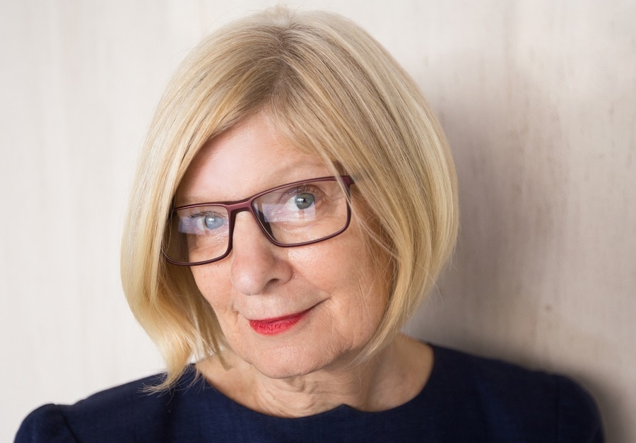 short angled bob for over 70 with glasses