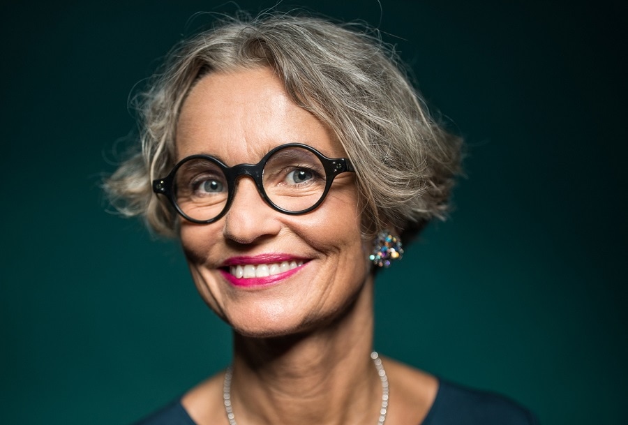 short grey bob for over 70 with glasses