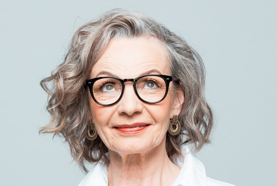 short grey bob for women over 70 with glasses