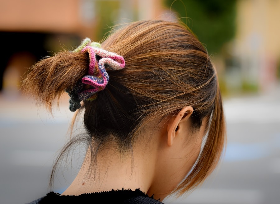 short hairstyle with scrunchie