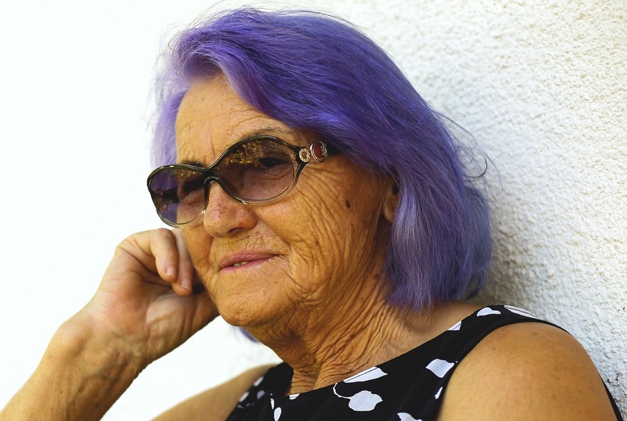 short purple hair for over 70 with glasses