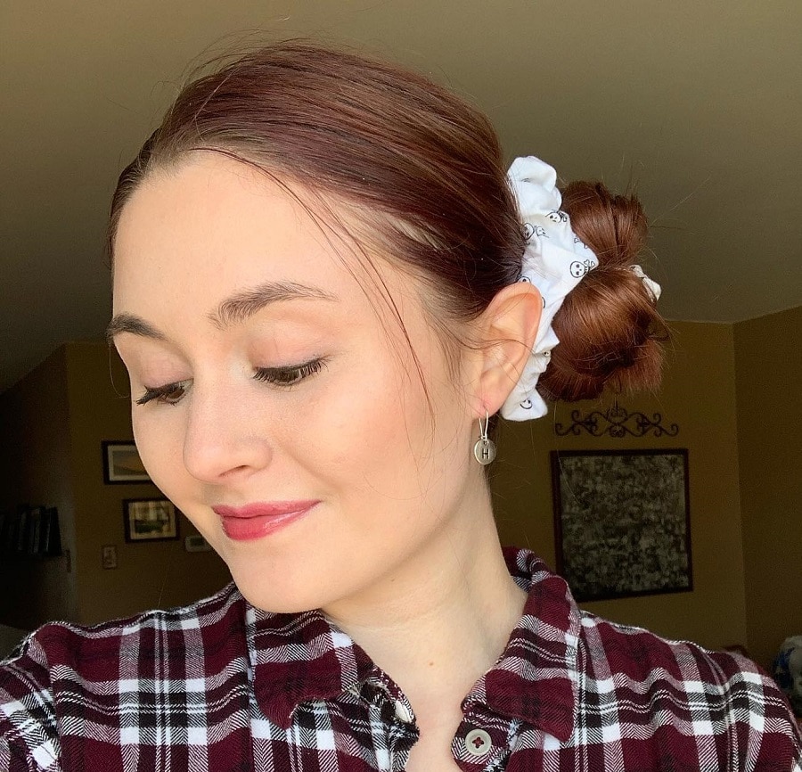 side bun with scrunchie