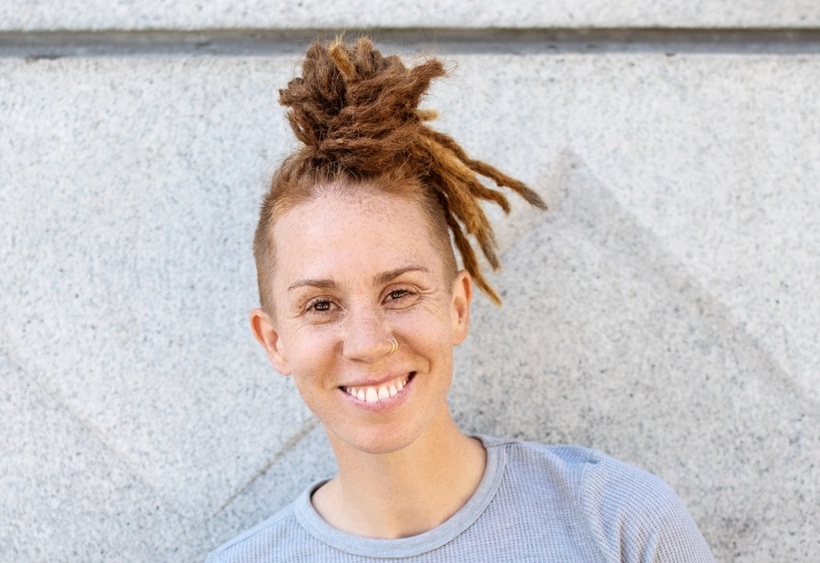 sporty high bun with dreads