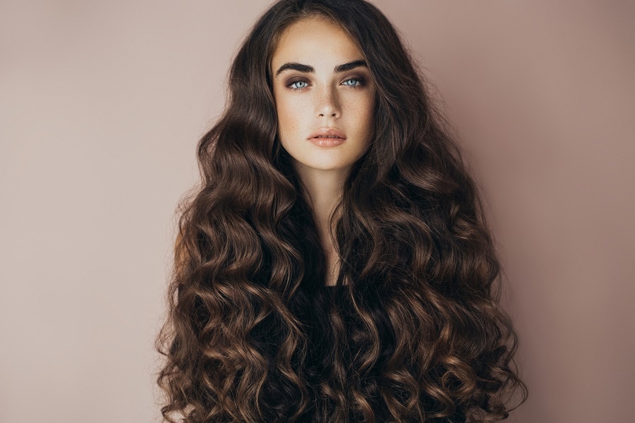 thick long dark brown curly hair