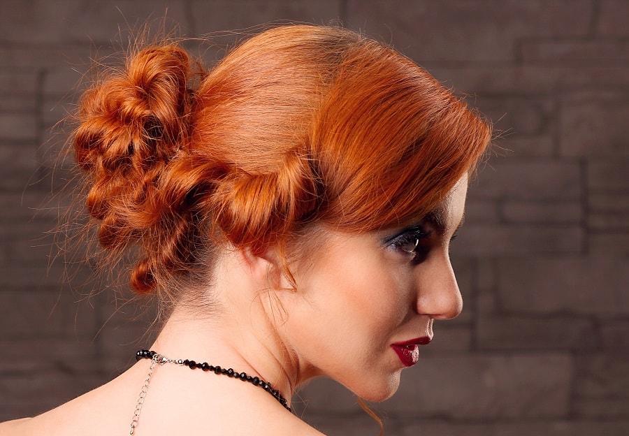 twisted updo for long ginger red hair