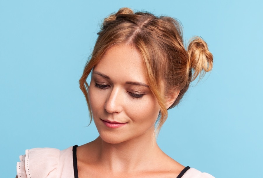 two bun updo for short bobbed hair