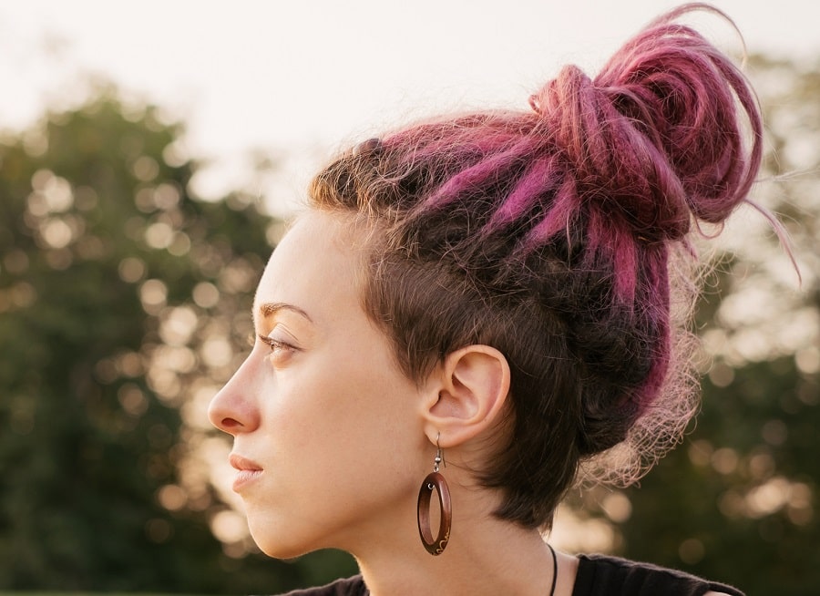 updo with purple dreadlocks for women