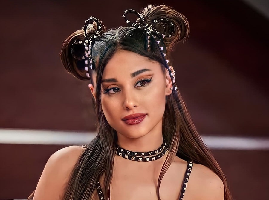 Ariana Grande with space buns hairstyle