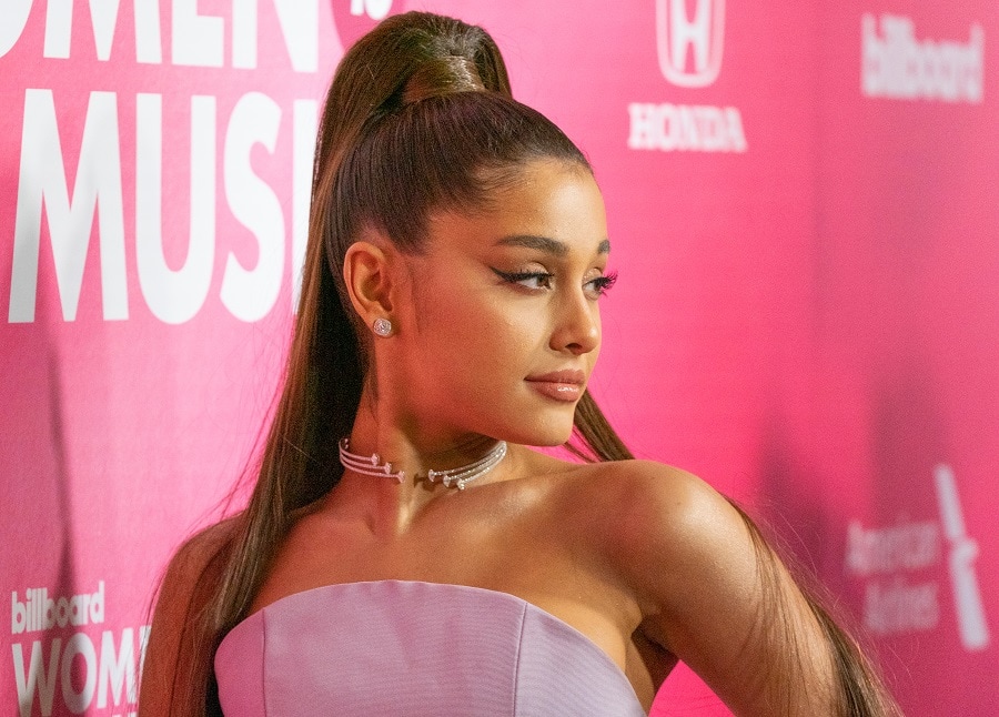 Ariana Grande with high long ponytail