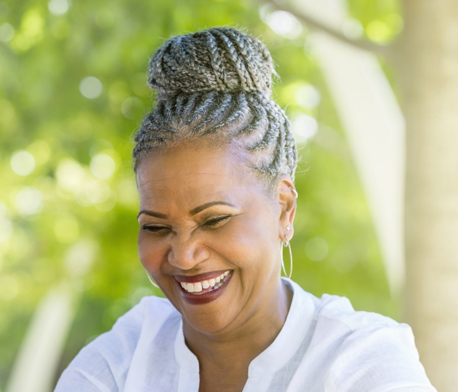 black braided updo for older women