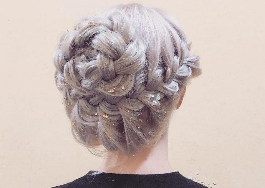 blonde braided bun with glitter