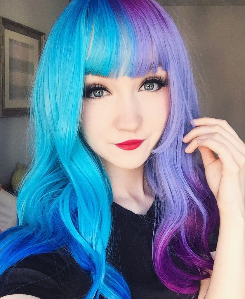 half and half blue and purple hair