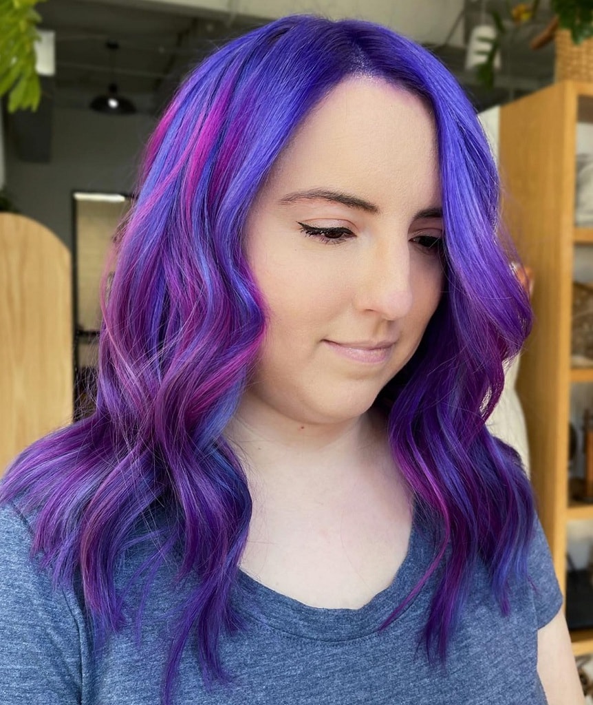 woman with blue and purple balayage hair