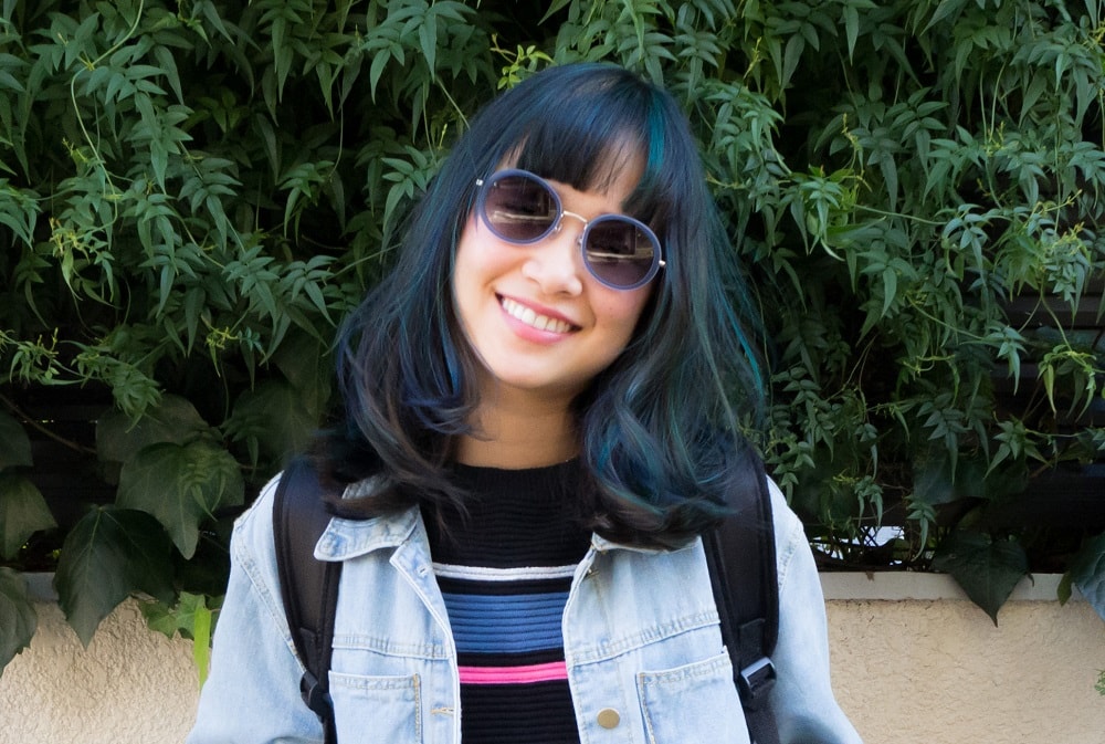 blue black hair with bangs