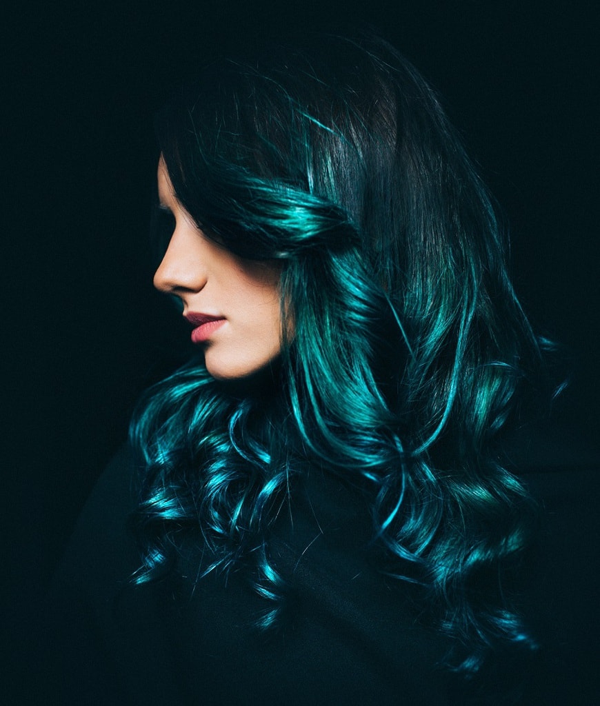 blue black hair with pastel hues