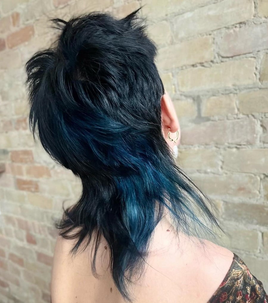 blue black mullet hair