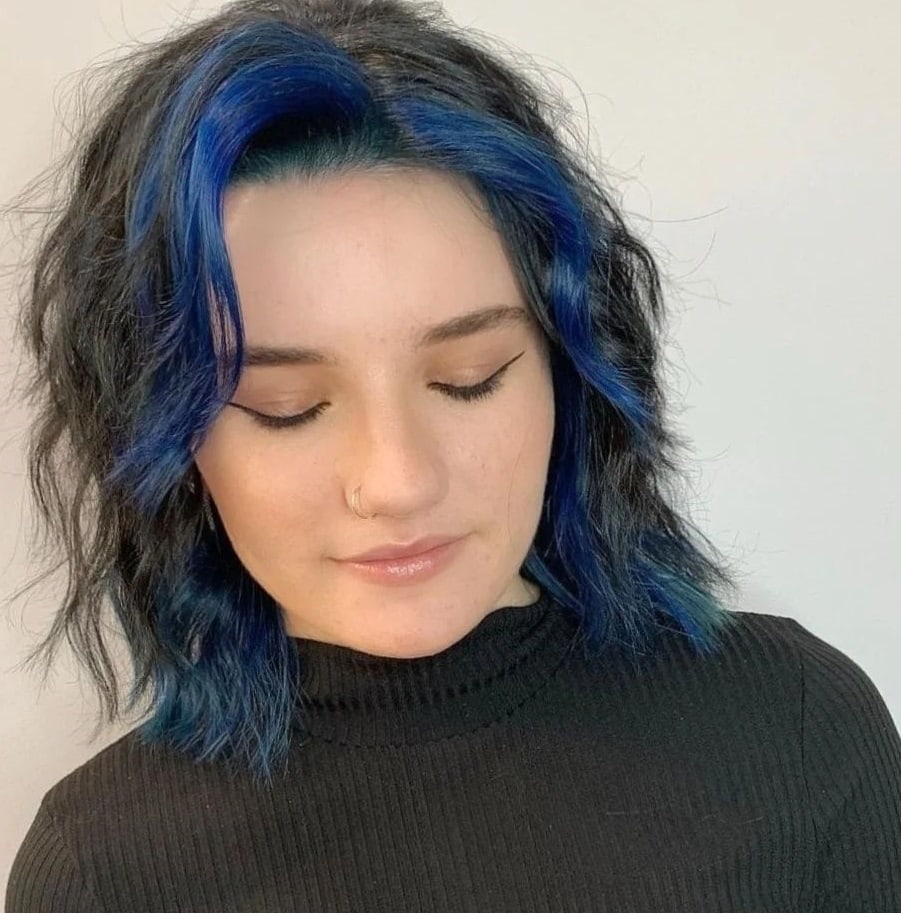 blue face framing highlights for short hair