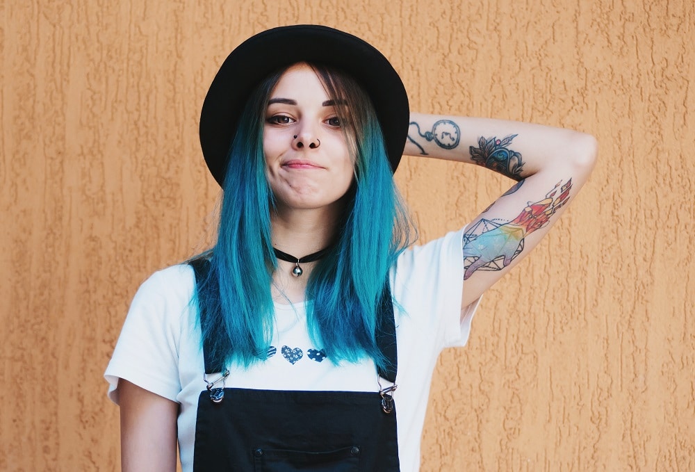 woman with blue ombre hair
