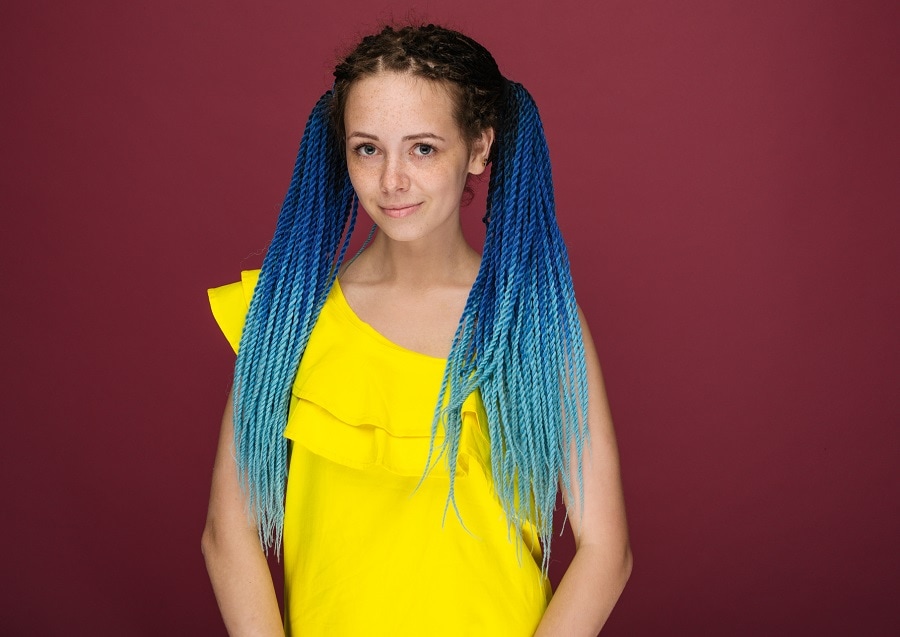 blue ombre pigtails with twist braids