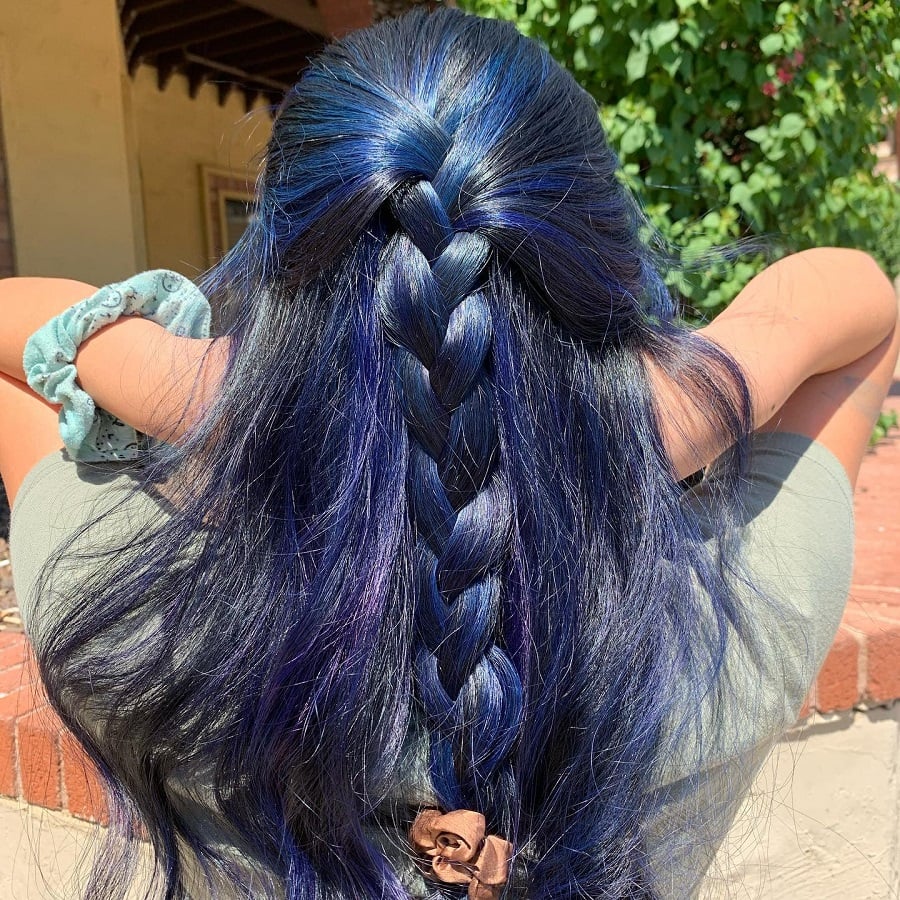 braided hair with blue highlights