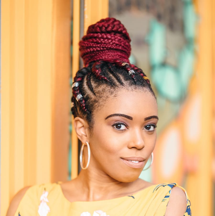 braided updo with beads for black girls