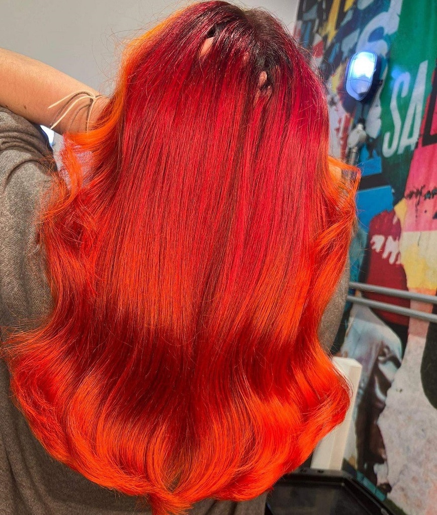 bright red balayage hair