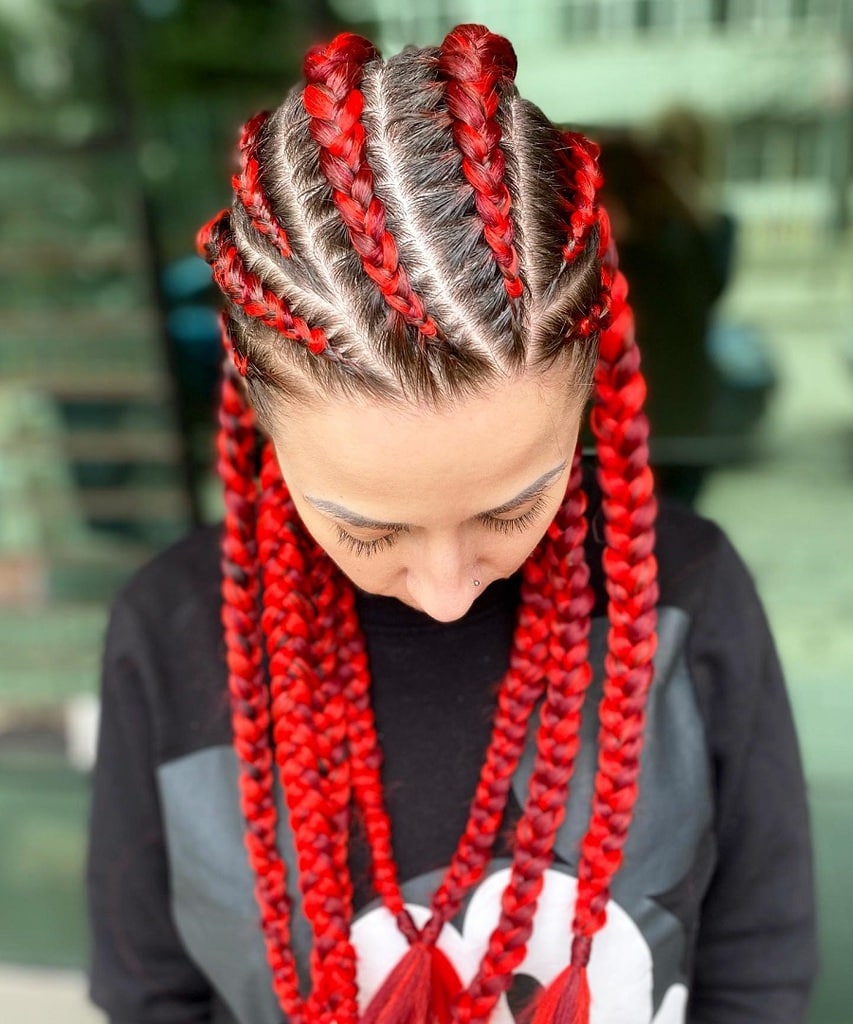 bright red stitch braids