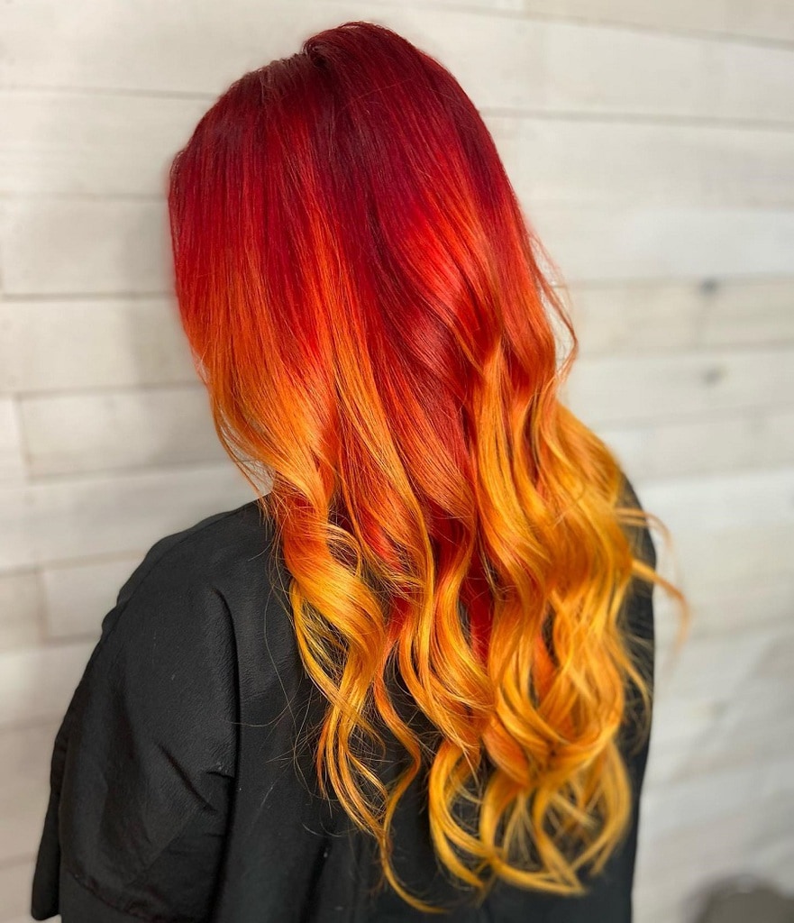 bright red to yellow ombre hair