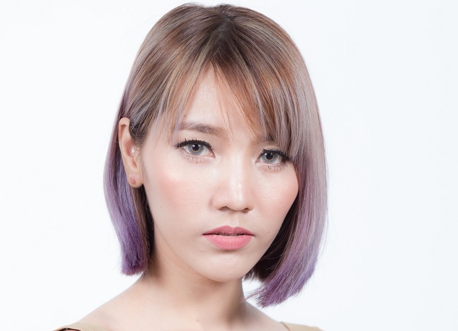 colored bob with bangs for Asian women