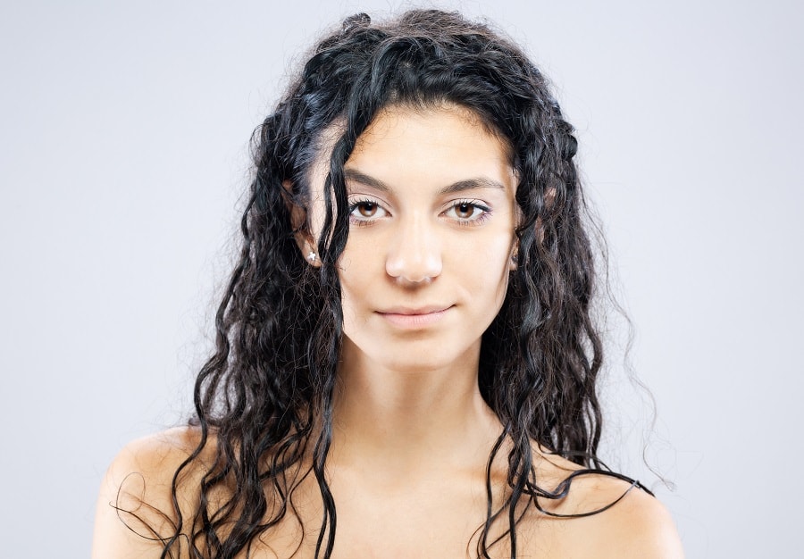 curly brunette wet hairstyle